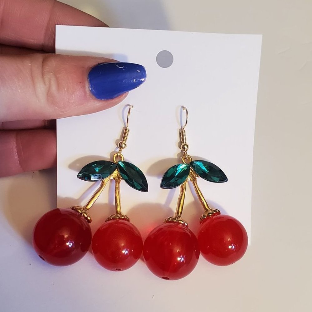 Large Cherries and gems earrings